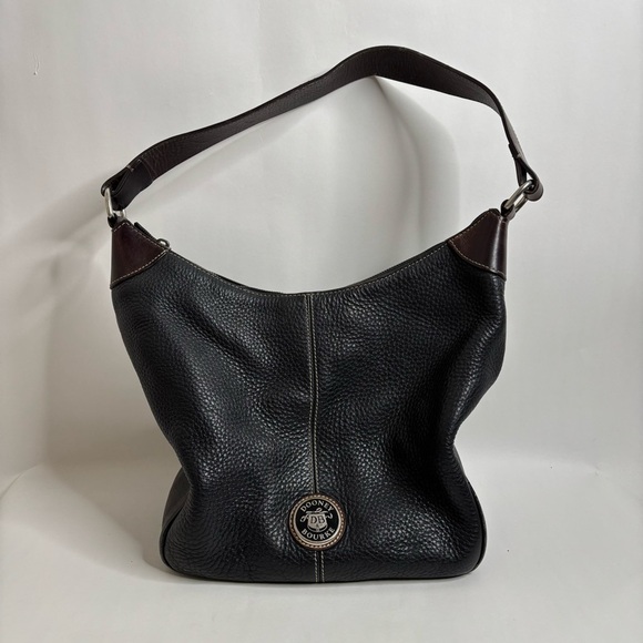 Dooney & Bourke Black and Brown Pebbled All Weather
Leather Feed Bag Vintage - Picture 1 of 11